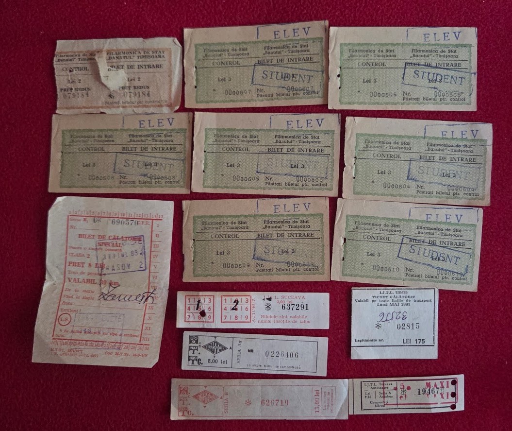 Lot Bilete Vintage de Colecție – Filarmonica Banatul, Bilete CFR și Transport (Anii '80-'90)