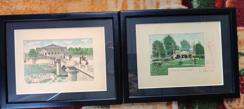 Set Tablouri Vintage - Litografii Color cu Vedere din Paris și Versailles - imagine 3
