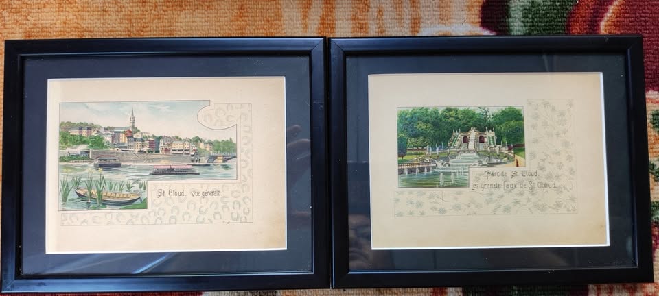 Set Tablouri Vintage - Litografii Color cu Vedere din Paris și Versailles - imagine 7