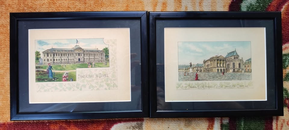Set Tablouri Vintage - Litografii Color cu Vedere din Paris și Versailles - imagine 8